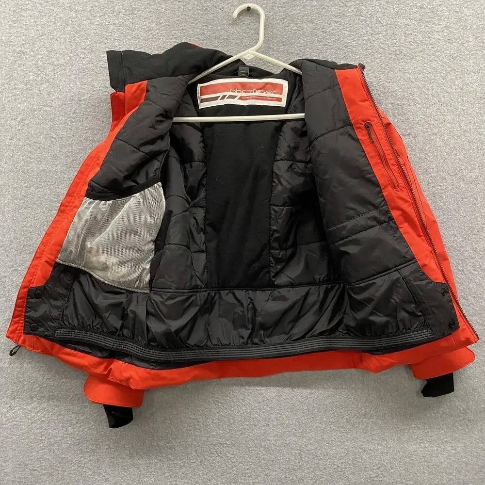 Obermeyer Ski Jacket Boys M 10-12 Red Black RECCO Snowboard Winter Hooded Bright